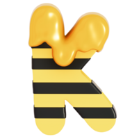Honey Bee alphabet , K on transparent background , 3D Rendering png