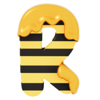 Honey Bee alphabet , R on transparent background , 3D Rendering png