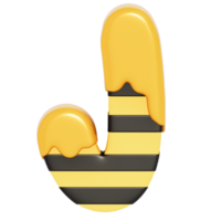 Honey Bee alphabet , J on transparent background , 3D Rendering png
