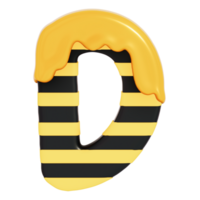 Honey Bee alphabet , D on transparent background , 3D Rendering png