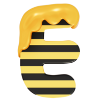 Honey Bee alphabet , E on transparent background , 3D Rendering png