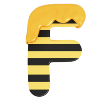 Honey Bee alphabet , F on transparent background , 3D Rendering png