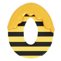 Honey Bee alphabet , O on transparent background , 3D Rendering png