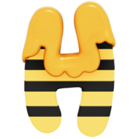 Honey Bee alphabet , H on transparent background , 3D Rendering png