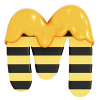 Honey Bee alphabet , M on transparent background , 3D Rendering png