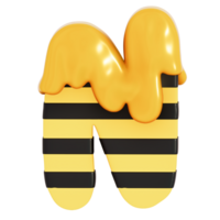 Honey Bee alphabet , N on transparent background , 3D Rendering png