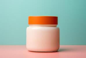 AI generated a jar of cream sitting on a pink background photo