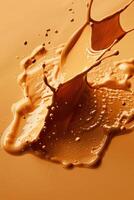 AI generated Splashes of foundation product on a liquid foundation background photo
