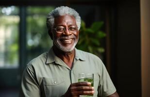 AI generated Senior Man Contemplating with Water photo