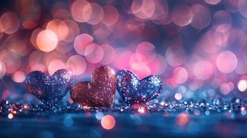 AI generated Blue and pink vintage lights background with a glitter effect photo