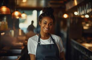 AI generated Smiling Chef in Restaurant Kitchen photo