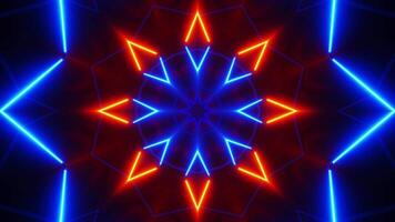 Star pattern with blue and red lights. Kaleidoscope VJ loop video