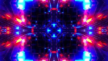 Dark abstract animation of cross with blue lights. Kaleidoscope VJ loop video