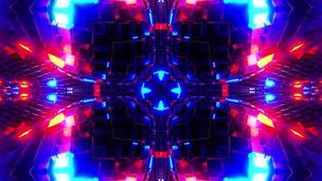 Dark abstract animation of cross with blue lights. Kaleidoscope VJ loop video