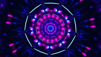 Circular light pattern with blue and pink lights. Kaleidoscope VJ loop video