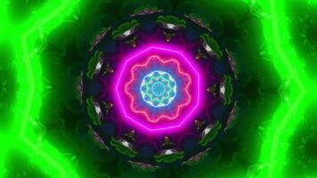 Green and yellow flower with lights. Kaleidoscope VJ loop video