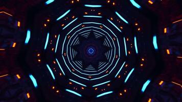 Blue and white circular tunnel with lights. Kaleidoscope VJ loop video