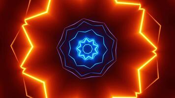 Glowing circular pattern with blue and orange lights. Kaleidoscope VJ loop video