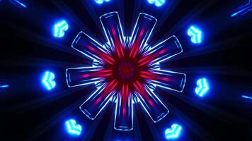 Circular pattern of blue and red lights. Kaleidoscope VJ loop video