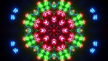 Colorful circular pattern of lights on black background. Kaleidoscope VJ loop video