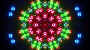 Colorful circular pattern of lights on black background. Kaleidoscope VJ loop video