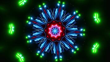 Circular light design with blue and red lights. Kaleidoscope VJ loop video