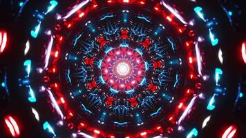 Circular design with blue and red lights. Kaleidoscope VJ loop video