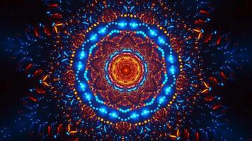 Blue and orange circular pattern with lights. Kaleidoscope VJ loop video