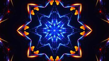 Blue and orange abstract design with lights. Kaleidoscope VJ loop video