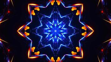 Blue and orange abstract design with lights. Kaleidoscope VJ loop video