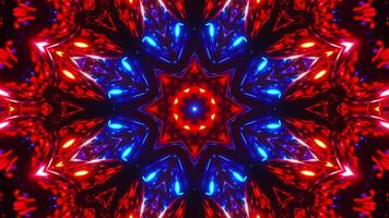 Red and blue abstract pattern with lights. Kaleidoscope VJ loop video