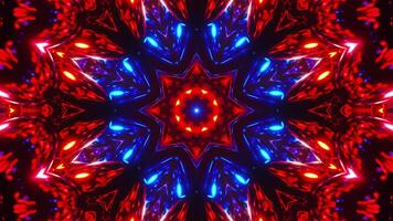 Red and blue abstract pattern with lights. Kaleidoscope VJ loop video