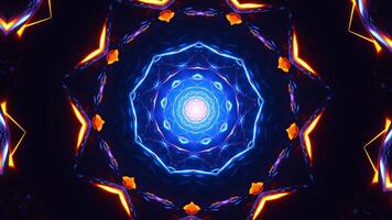 Blue and orange circular design with lights. Kaleidoscope VJ loop video