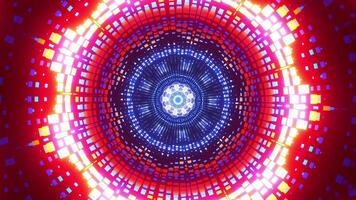 Colorful circular pattern with bright lights. Kaleidoscope VJ loop video