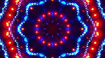 Colorful abstract pattern with blue and red lights. Kaleidoscope VJ loop video
