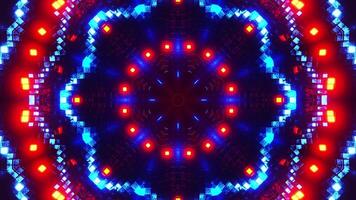 Colorful abstract pattern with blue and red lights. Kaleidoscope VJ loop video