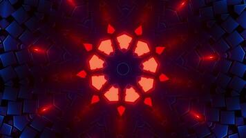 Blue and red abstract pattern with bright light. Kaleidoscope VJ loop video