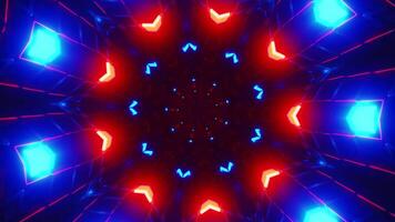 rouge et bleu kaléidoscope avec lumière. kaléidoscope vj boucle video