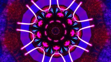 Red and white circular pattern with lights. Kaleidoscope VJ loop video