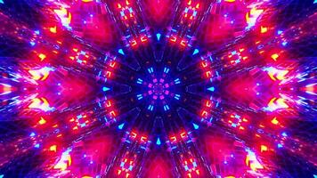Colorful abstract pattern with blue and red lights. Kaleidoscope VJ loop video