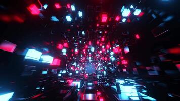 Futuristic tunnel with red and blue lights. Loop animation video