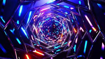 Very colorful and futuristic looking tunnel with lights coming from it. Infinitely looped animation video