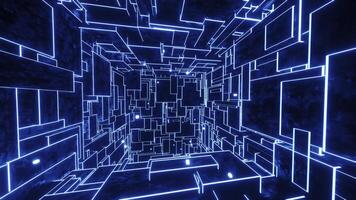 Flying through a glowing blue maze. Infinitely looped animation video
