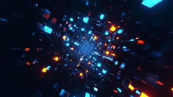 Abstract 3d tunnel with glowing cubes. Loop animation video