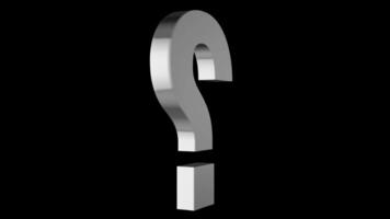 Gray 3d question mark sign rotating loop on black transparent background video