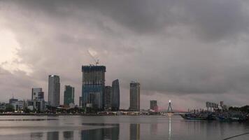 Da Nang Vietnam Skyline Sunset Time Lapse Han River Bridge video