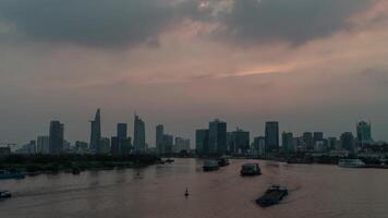 Ho chi minh ciudad saigon Vietnam horizonte bitexco financiero torre puesta de sol hora lapso video