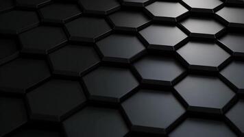 AI generated Abstract black hexagon background. 3d render illustration with selective focus, Abstract hexagonal geometric ultra wide background. Structure of lots of hexagons of carbon fiber video