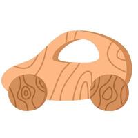 Baby wooden rattle car. Baby wooden toy . Baby rattle in scandinavian style concept. vector