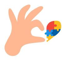 Hand with a part of heart puzzle. World Autism Awareness Day. Background, banner, card, poster vector